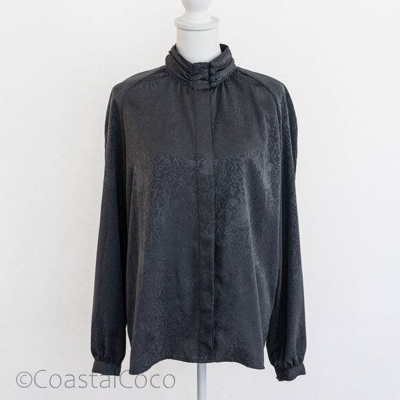 Vintage Christie & Jill Black Floral Jacquard Blouse 14 Baroque Goth Romantic - Picture 1 of 13